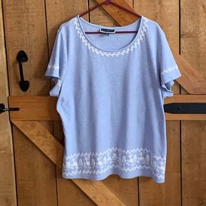 Women’s KAREN SCOTT Soft Light Blue Top with White Embroidery Size 3X